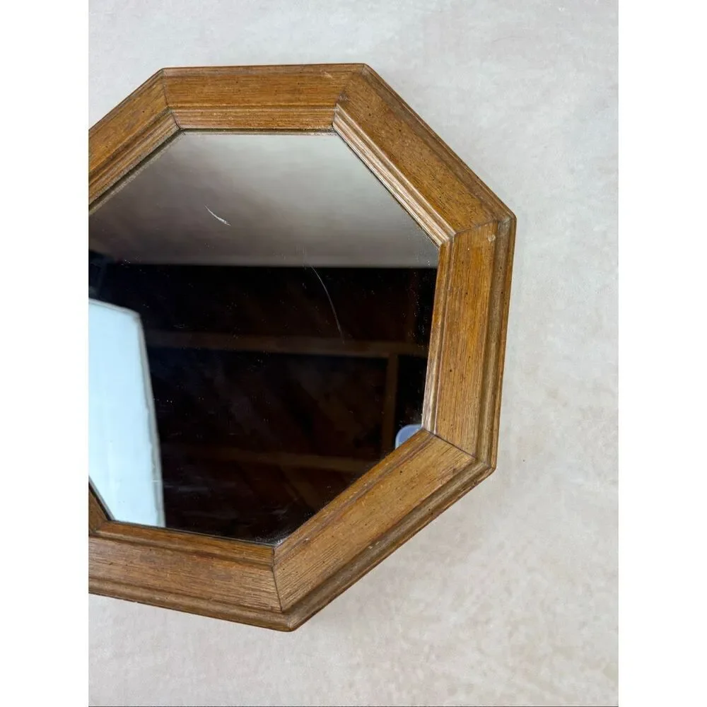 Vintage Wooden Octagon Mirror Cottagecore READ